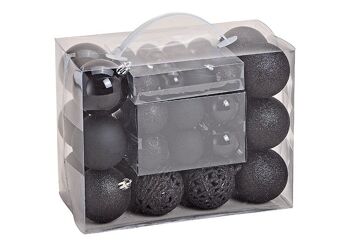 Boules de Noël en plastique, lot de 50, noires Ø3/4/6cm (L/H/P) 23x18x12cm