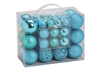 Boules de Noël en plastique, lot de 50, turquoise Ø3/4/6cm (L/H/P) 23x18x12cm