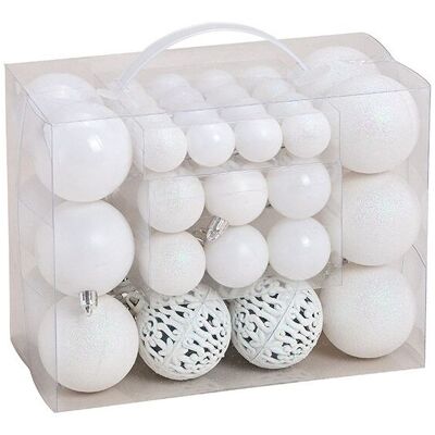 Palline di Natale in plastica, set da 50, bianche Ø3/4/6 cm (L/A/P) 23x18x12 cm