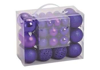 Boules de Noël en plastique, lot de 50, violet Ø3/4/6cm (L/H/P) 23x18x12cm