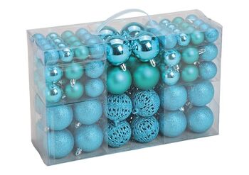 Boules de Noël en plastique, lot de 100, turquoise Ø3/4/6cm (L/H/P) 35x23x12cm