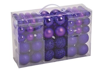 Boules de Noël en plastique, lot de 100, violet Ø3/4/6cm (L/H/P) 35x23x12cm