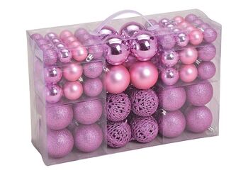 Boules de Noël en plastique, lot de 100, rose Ø3/4/6cm (L/H/P) 35x23x12cm