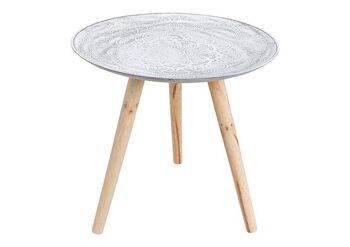 Table d'appoint avec décoration en bois blanc (L / H / P) 44x42x44cm