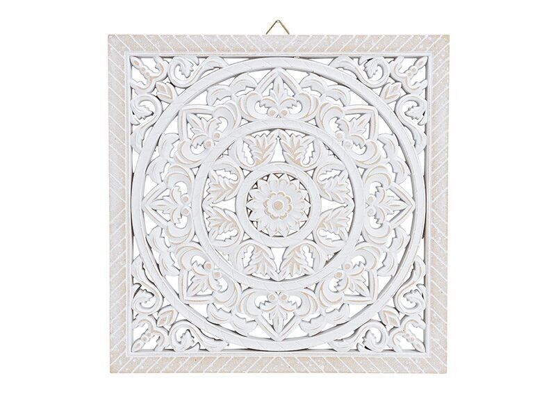 Wandhänger Blumendekor aus Holz Weiß (B/H/T) 40x40x2cm