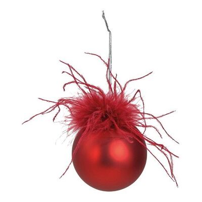 Palla di Natale con piume in vetro, rossa Ø8cm