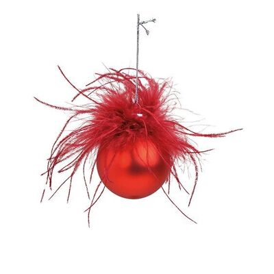 Palla di Natale con piume in vetro, rossa Ø6cm