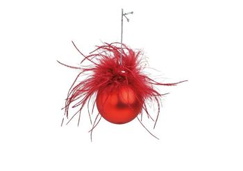 Boule de Noël avec plumes en verre, rouge Ø6cm