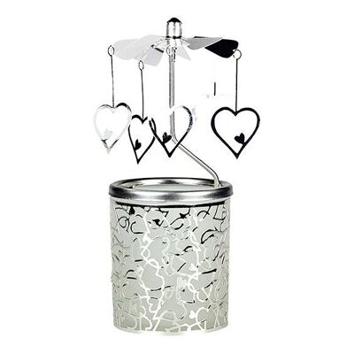 Glass lantern with metal attachment hearts 6x15cm