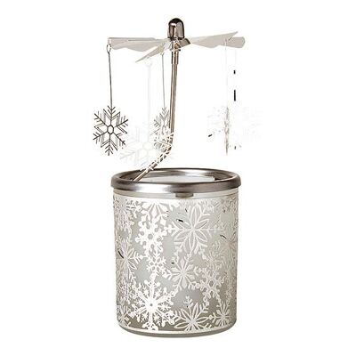 Snowflake lantern with metal attachment, transparent, Ø6x15 cm