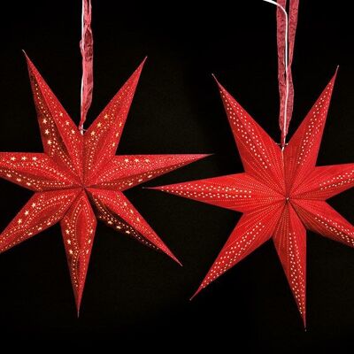 Estrella luminosa de 7 puntas flocadas de papel/cartón rojo, 60cm