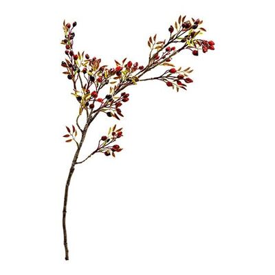 Rama de flor artificial de rosa mosqueta con helado de plástico rojo (H) 65cm