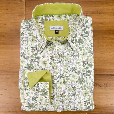 Camisa Grenouille de manga larga con estampado floral verde y gris