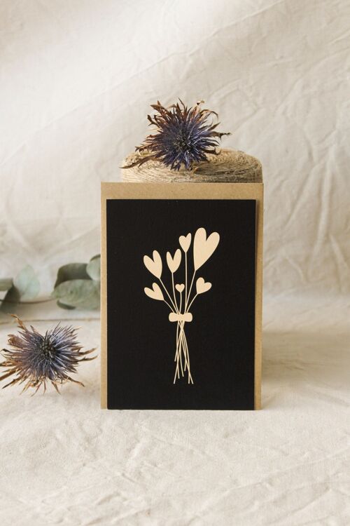 Carte bouquet de coeurs / Collection Noir & Beige