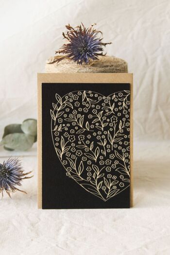 Carte Coeur de fleurs - Collection Noir & Beige