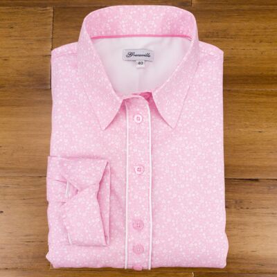 Grenouille – Langärmliges Hemd mit Blumenmuster in Pastellrosa und Weiß