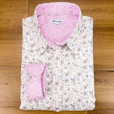 Grenouille Langärmliges Paisley-Hemd in Rosa, Grün und Lavendel