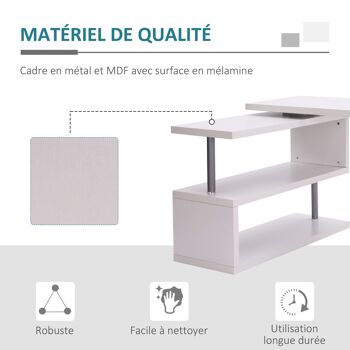 HOMCOM Bureau informatique table de salle à manger modulable avec bibliothèque métal chromé blanc 4