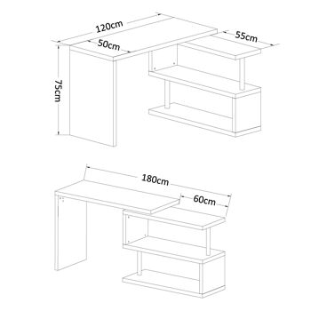 HOMCOM Bureau informatique table de salle à manger modulable avec bibliothèque métal chromé blanc 5