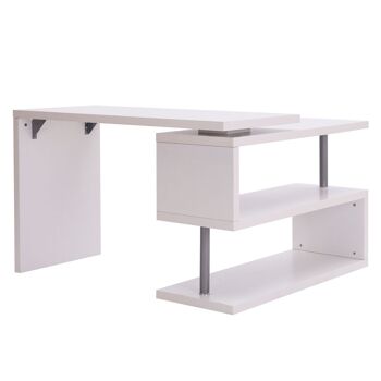 HOMCOM Bureau informatique table de salle à manger modulable avec bibliothèque métal chromé blanc 8