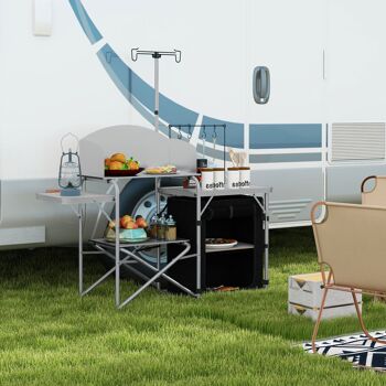 Outsunny Meuble de Cuisine pour le camping avec rangement, table d'extérieur pliante portable 2