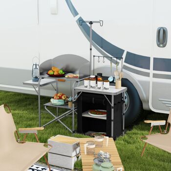 Outsunny Meuble de Cuisine pour le camping avec rangement, table d'extérieur pliante portable 7