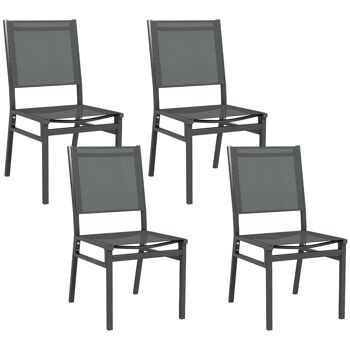 Outsunny Lot de 4 chaises de jardin en aluminium et revêtement maille textilène pour salle à manger extérieur 1