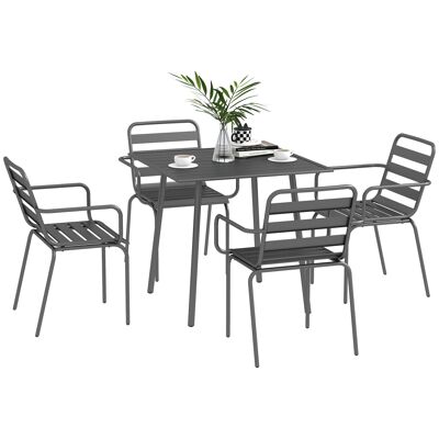 Outsunny Muebles de Jardín Juego de Comedor de Jardín de 5 Piezas con 1 Mesa y 4 Sillas Apilables en Acero Gris