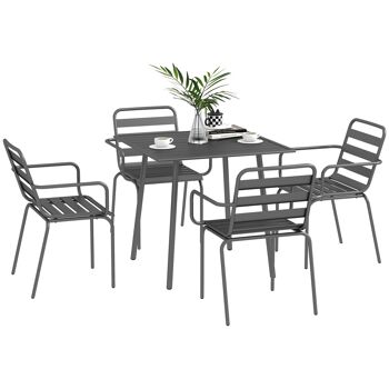 Outsunny Salon de jardin ensemble salle à manger de jardin 5 pièces avec 1 table et 4 chaises empilables en acier gris 1