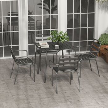 Outsunny Salon de jardin ensemble salle à manger de jardin 5 pièces avec 1 table et 4 chaises empilables en acier gris 2