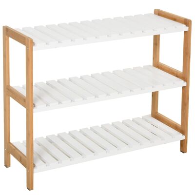 HOMCOM Etagère à Chaussures, étagère de Rangement, Meuble Chaussures 3 Niveaux Bambou MDF Blanc