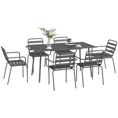 Outsunny Salon de jardin ensemble salle à manger de jardin 7 pièces avec 1 table et 6 chaises empilables en acier gris