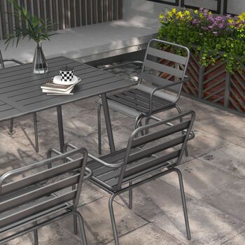 Outsunny Salon de jardin ensemble salle à manger de jardin 7 pièces avec 1 table et 6 chaises empilables en acier gris 7