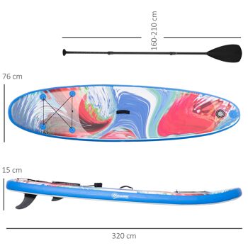 Outsunny Planche de stand up paddle gonflable, pagaie en aluminium réglable, dim. 320L x 76l x 15H cm, bleu et blanc 5