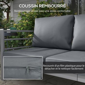 Outsunny Canapé de jardin 3 places canapé extérieur en aluminium avec coussins d'assise et dossier - 185L x 66l x 64H cm 4