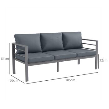 Outsunny Canapé de jardin 3 places canapé extérieur en aluminium avec coussins d'assise et dossier - 185L x 66l x 64H cm 5