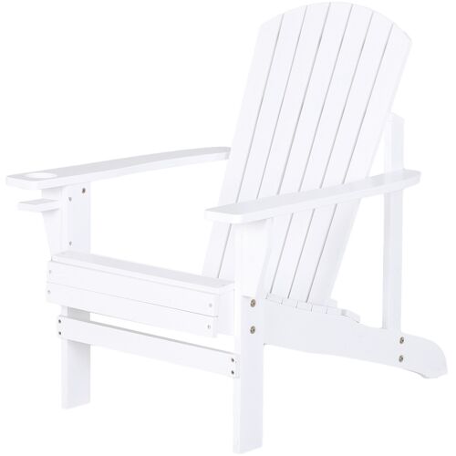 Outsunny Fauteuil de jardin Adirondack grand confort porte-gobelet intégré bois de sapin traité peint blanc