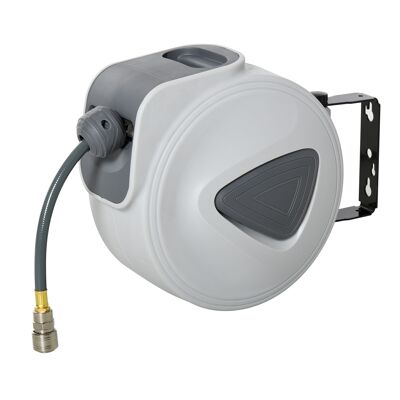 Avvolgitubo per aria compressa HOMCOM - tubo: 15 m + 1,4 m - Ø interno 3/8" (9,5 mm), 1/4" (6,35 mm) BSPT - grigio