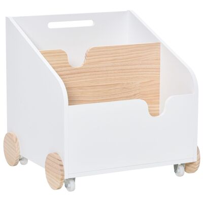 HOMCOM Caja para juguetes con ruedas - contenedor para juguetes con 4 ruedas - dim. 40L x 43W x 43H cm - MDF blanco pino