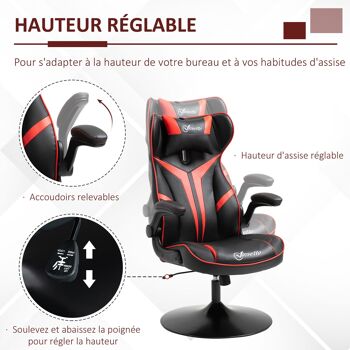 Fauteuil gamer chaise de jeu gaming pivotante ergonomique hauteur réglable accoudoirs revelables coussin têtière inclus 3