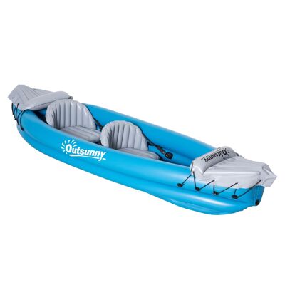 Kayak gonfiabile per 2 persone Outsunny con pompa ad aria, remi in alluminio, blu