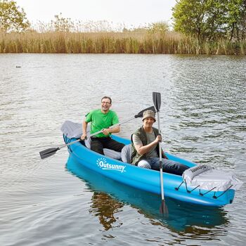 Outsunny Kayak gonflable pour 2 personnes avec pompe à air, rames en aluminium, bleu 2