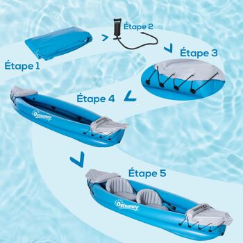 Outsunny Kayak gonflable pour 2 personnes avec pompe à air, rames en aluminium, bleu 6