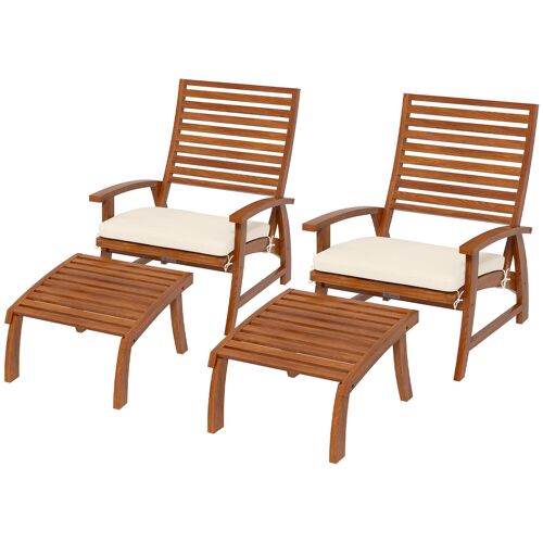Fauteuils de jardin - chaises relax avec repose-pieds lot de 2 - ensemble de 4 pièces bois d'acacia avec coussins crème