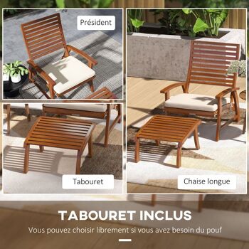 Fauteuils de jardin - chaises relax avec repose-pieds lot de 2 - ensemble de 4 pièces bois d'acacia avec coussins crème 4