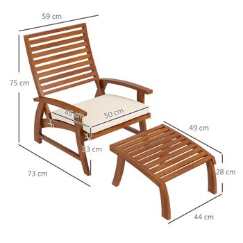 Fauteuils de jardin - chaises relax avec repose-pieds lot de 2 - ensemble de 4 pièces bois d'acacia avec coussins crème 5