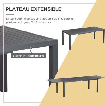 Salon de jardin en aluminium et textilène table extensible 8/12 personnes 12 chaises empilables gris 3