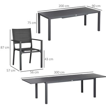 Salon de jardin en aluminium et textilène table extensible 8/12 personnes 12 chaises empilables gris 5