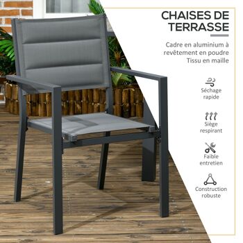 Salon de jardin en aluminium et textilène table extensible 8/12 personnes 12 chaises empilables gris 6