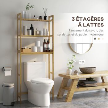 Meuble étagères de rangement dessus toilette WC en bambou 3 étagères pour salle de bain 68 x 20 x 165 cm naturel 3